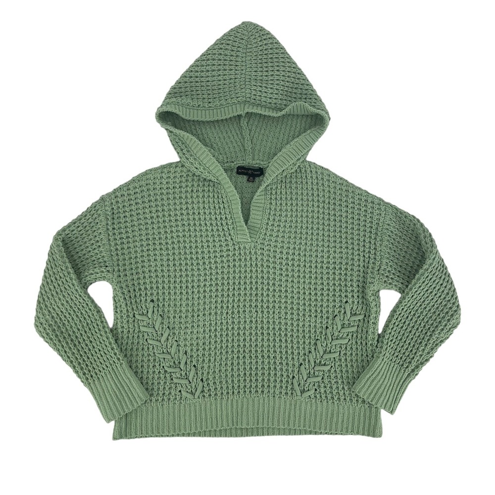 Almost Famous Sweater Juniors XL Green Pullover Knit Long Sleeve Hooded